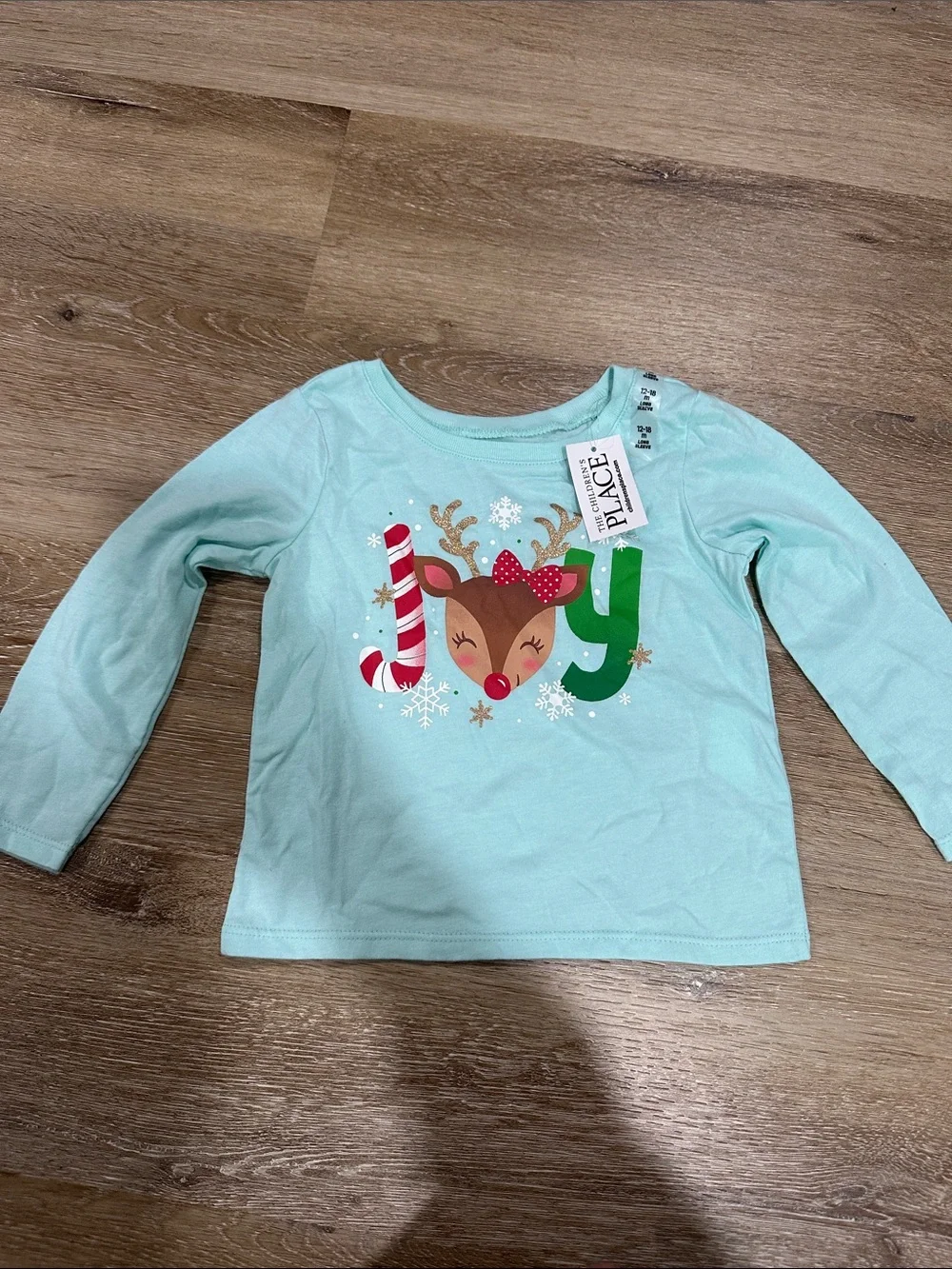 The Children's Place Light Aqua Long-Sleeve 'Joy' Reindeer Tee